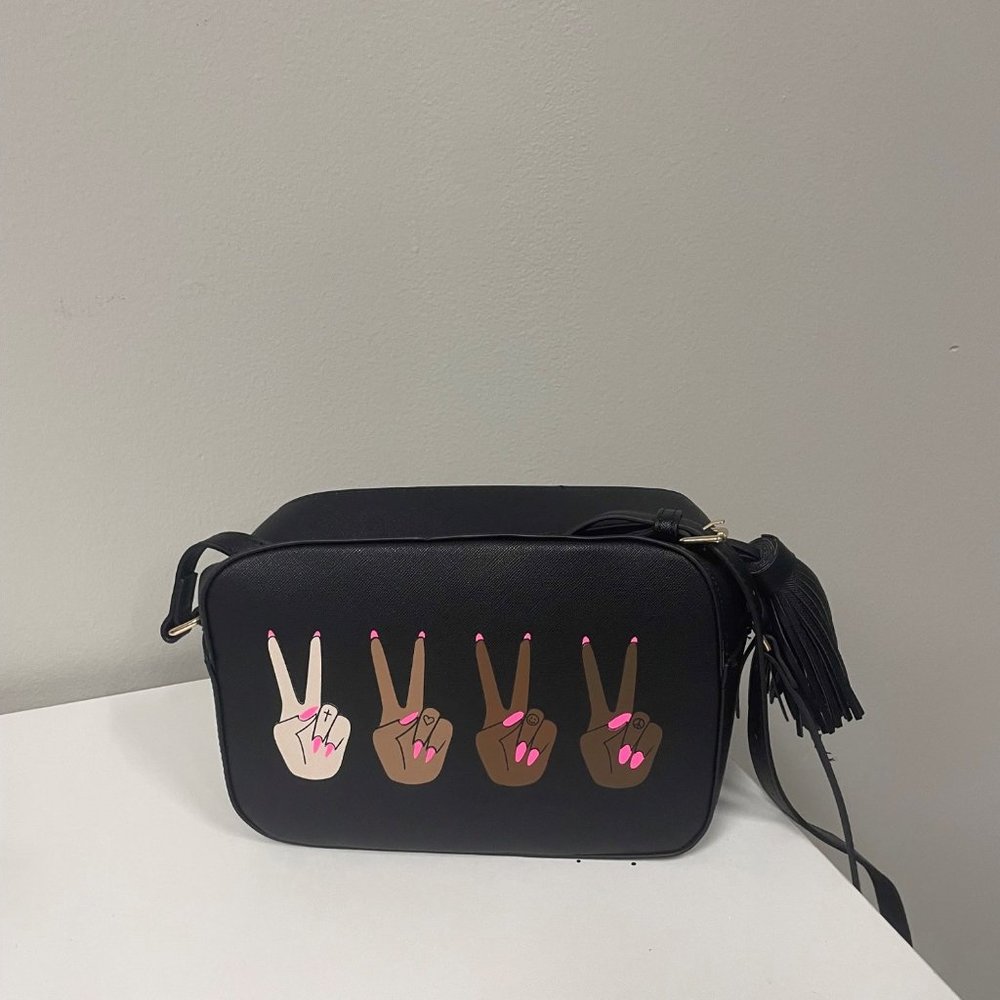 Black Peace Sign Crossbody
